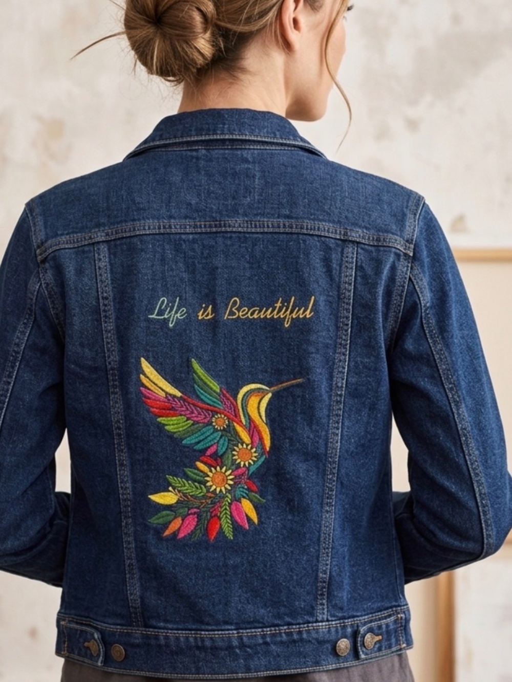 Brand new medium denim jacket with embroidery
